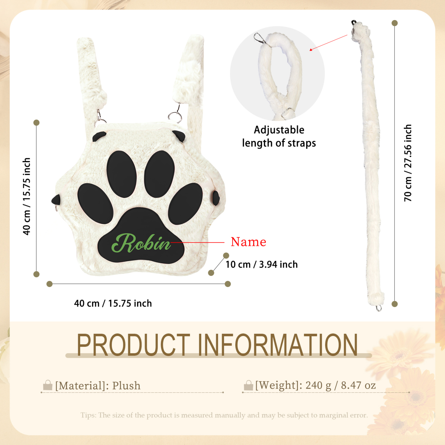Personalized Paw Print Kids Backpack – Custom Name Plush Rucksack, Adorable Animal Paw Bag (6 Colours Available) – Back to School Gift | Lorajewel