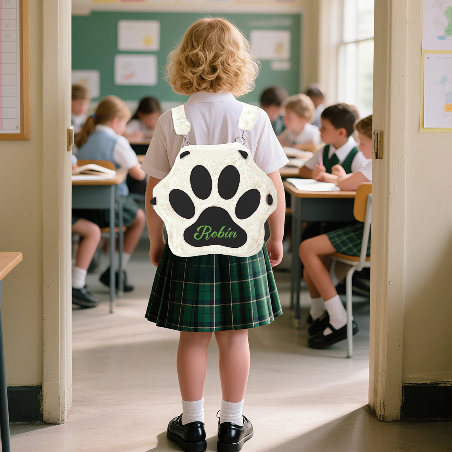 Personalized Paw Print Kids Backpack – Custom Name Plush Rucksack, Adorable Animal Paw Bag (6 Colours Available) – Back to School Gift | Lorajewel
