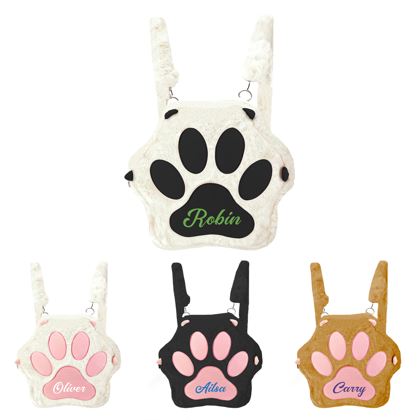 Personalized Paw Print Kids Backpack – Custom Name Plush Rucksack, Adorable Animal Paw Bag (6 Colours Available) – Back to School Gift | Lorajewel