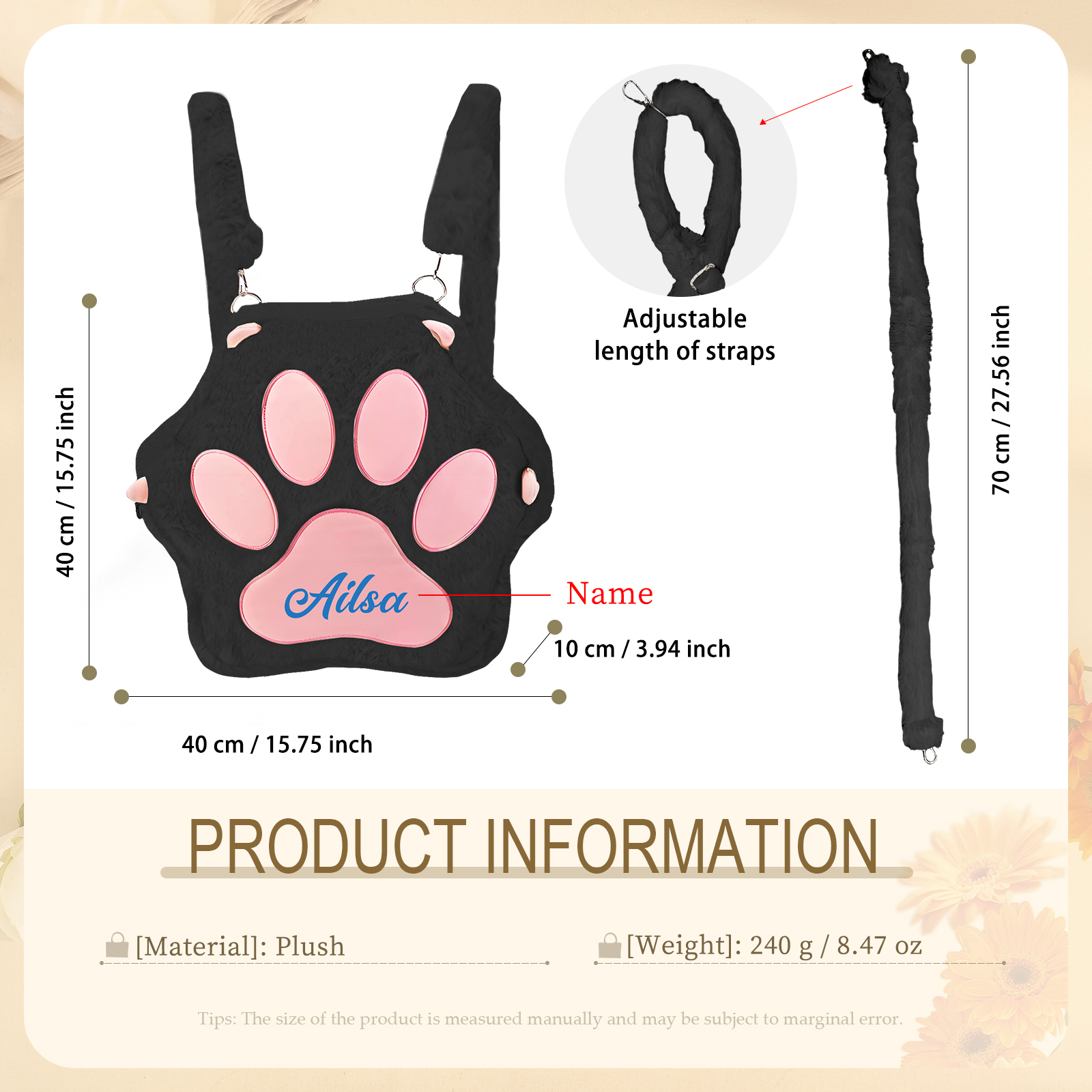 Personalized Paw Print Kids Backpack – Custom Name Plush Rucksack, Adorable Animal Paw Bag (6 Colours Available) – Back to School Gift | Lorajewel