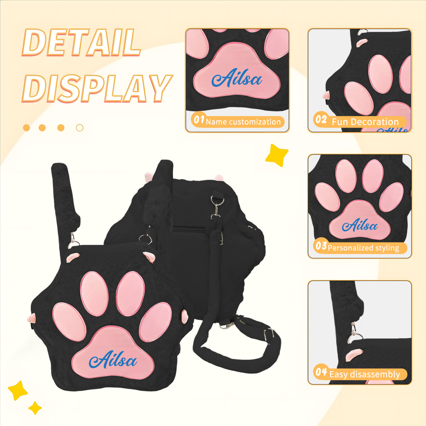 Personalized Paw Print Kids Backpack – Custom Name Plush Rucksack, Adorable Animal Paw Bag (6 Colours Available) – Back to School Gift | Lorajewel