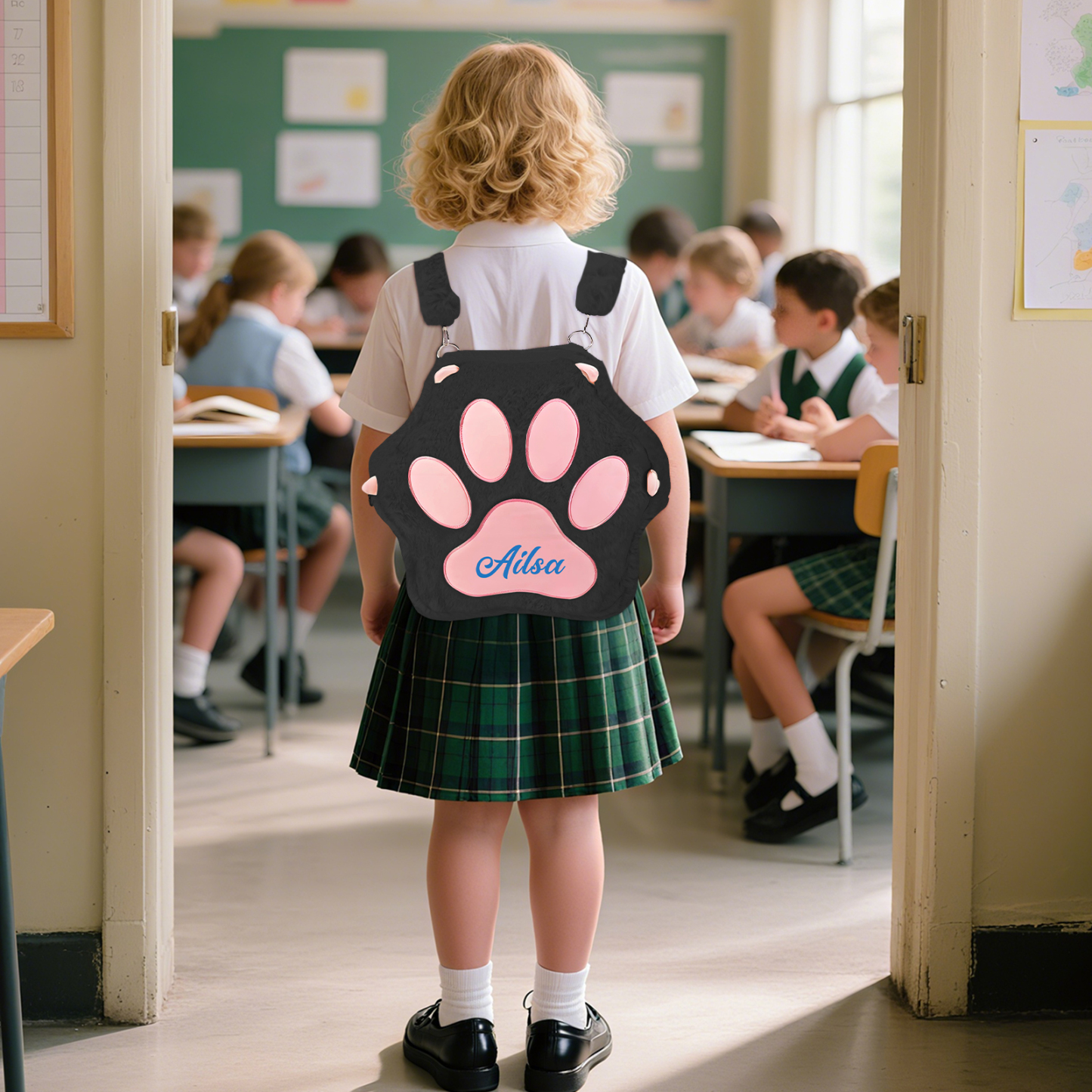 Personalized Paw Print Kids Backpack – Custom Name Plush Rucksack, Adorable Animal Paw Bag (6 Colours Available) – Back to School Gift | Lorajewel
