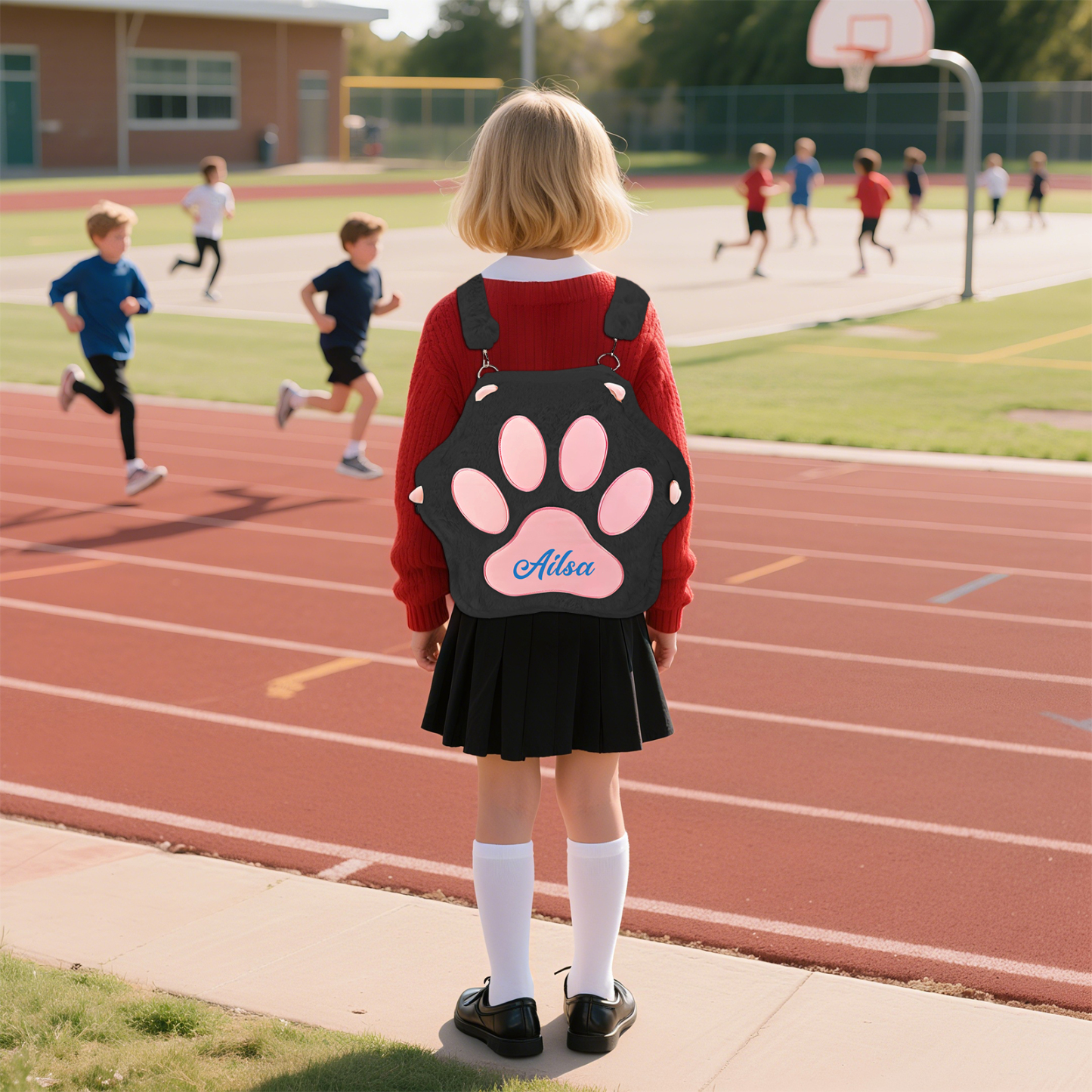 Personalized Paw Print Kids Backpack – Custom Name Plush Rucksack, Adorable Animal Paw Bag (6 Colours Available) – Back to School Gift | Lorajewel