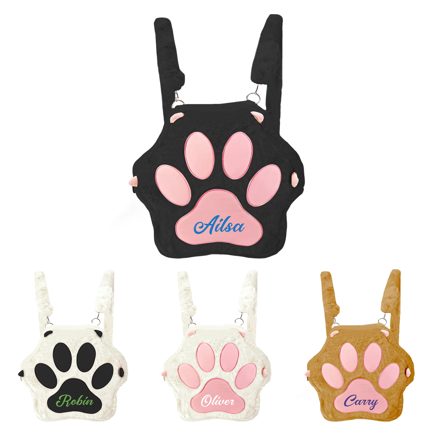 Personalized Paw Print Kids Backpack – Custom Name Plush Rucksack, Adorable Animal Paw Bag (6 Colours Available) – Back to School Gift | Lorajewel