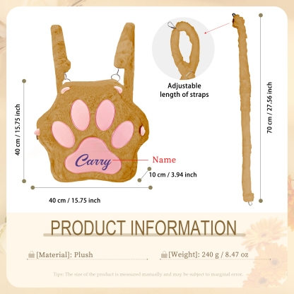 Personalized Paw Print Kids Backpack – Custom Name Plush Rucksack, Adorable Animal Paw Bag (6 Colours Available) – Back to School Gift | Lorajewel