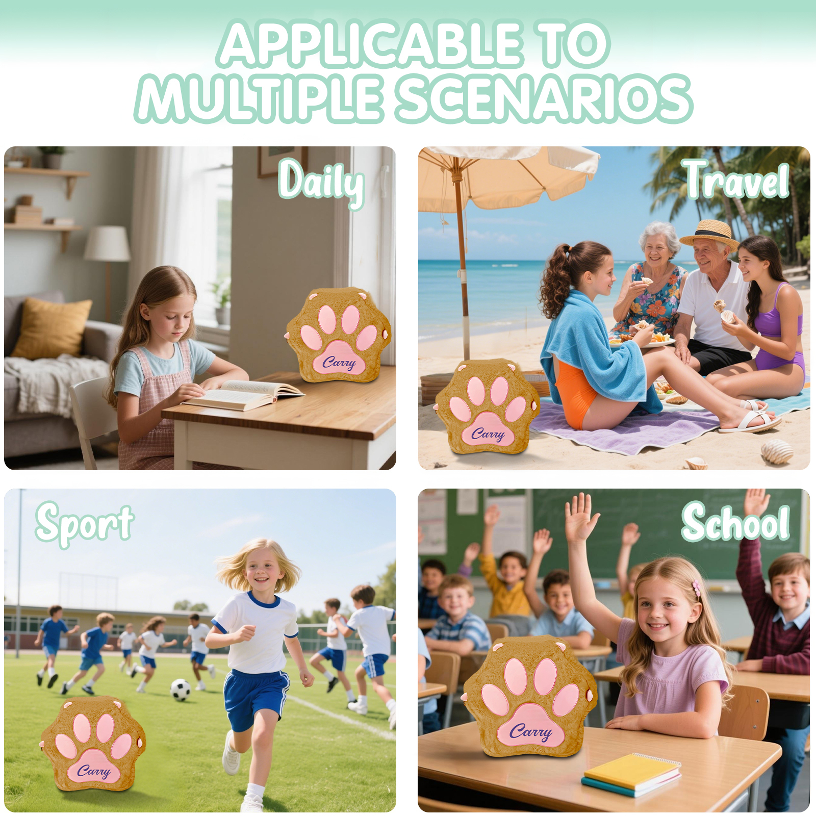Personalized Paw Print Kids Backpack – Custom Name Plush Rucksack, Adorable Animal Paw Bag (6 Colours Available) – Back to School Gift | Lorajewel