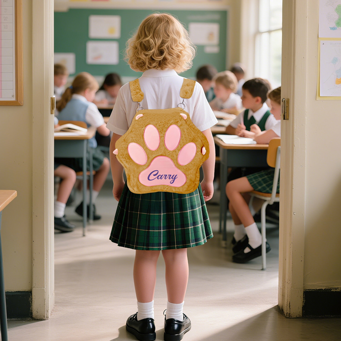 Personalized Paw Print Kids Backpack – Custom Name Plush Rucksack, Adorable Animal Paw Bag (6 Colours Available) – Back to School Gift | Lorajewel