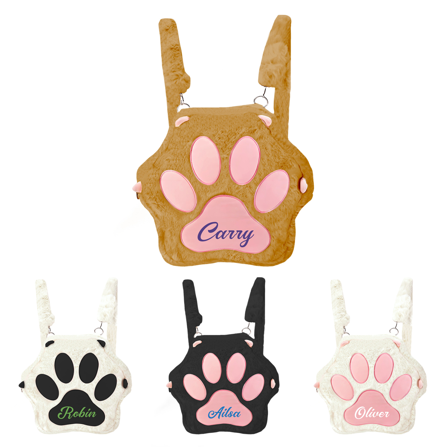 Personalized Paw Print Kids Backpack – Custom Name Plush Rucksack, Adorable Animal Paw Bag (6 Colours Available) – Back to School Gift | Lorajewel