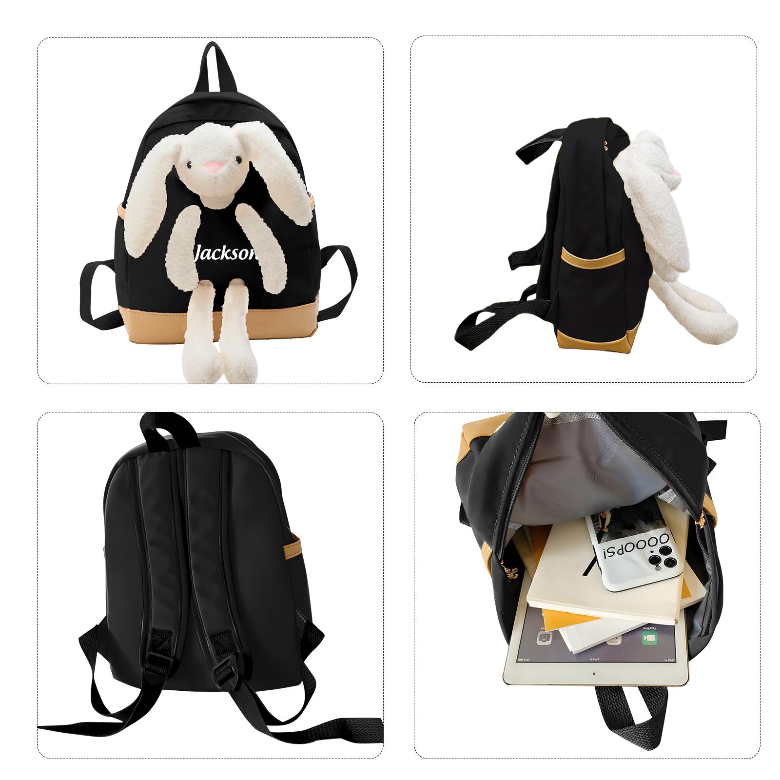 Personalized Children’s Backpack with Plush Bunny – Custom Name Kids’ Rucksack School Bag – Back to School Gift | Lorajewel