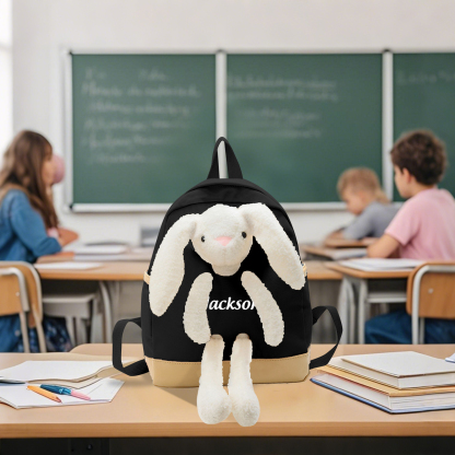 Personalized Children’s Backpack with Plush Bunny – Custom Name Kids’ Rucksack School Bag – Back to School Gift | Lorajewel