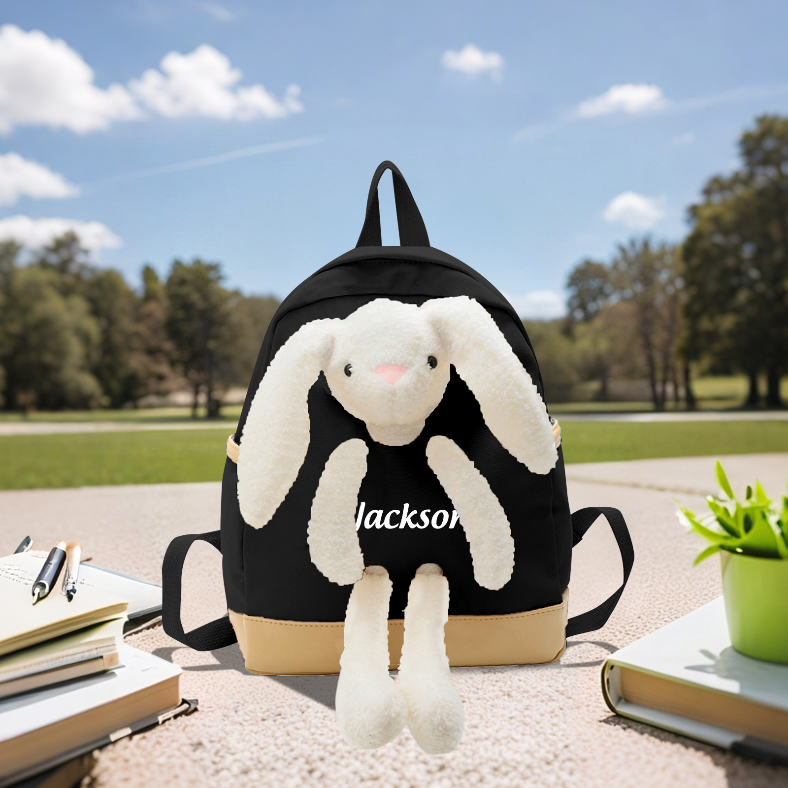 Personalized Children’s Backpack with Plush Bunny – Custom Name Kids’ Rucksack School Bag – Back to School Gift | Lorajewel