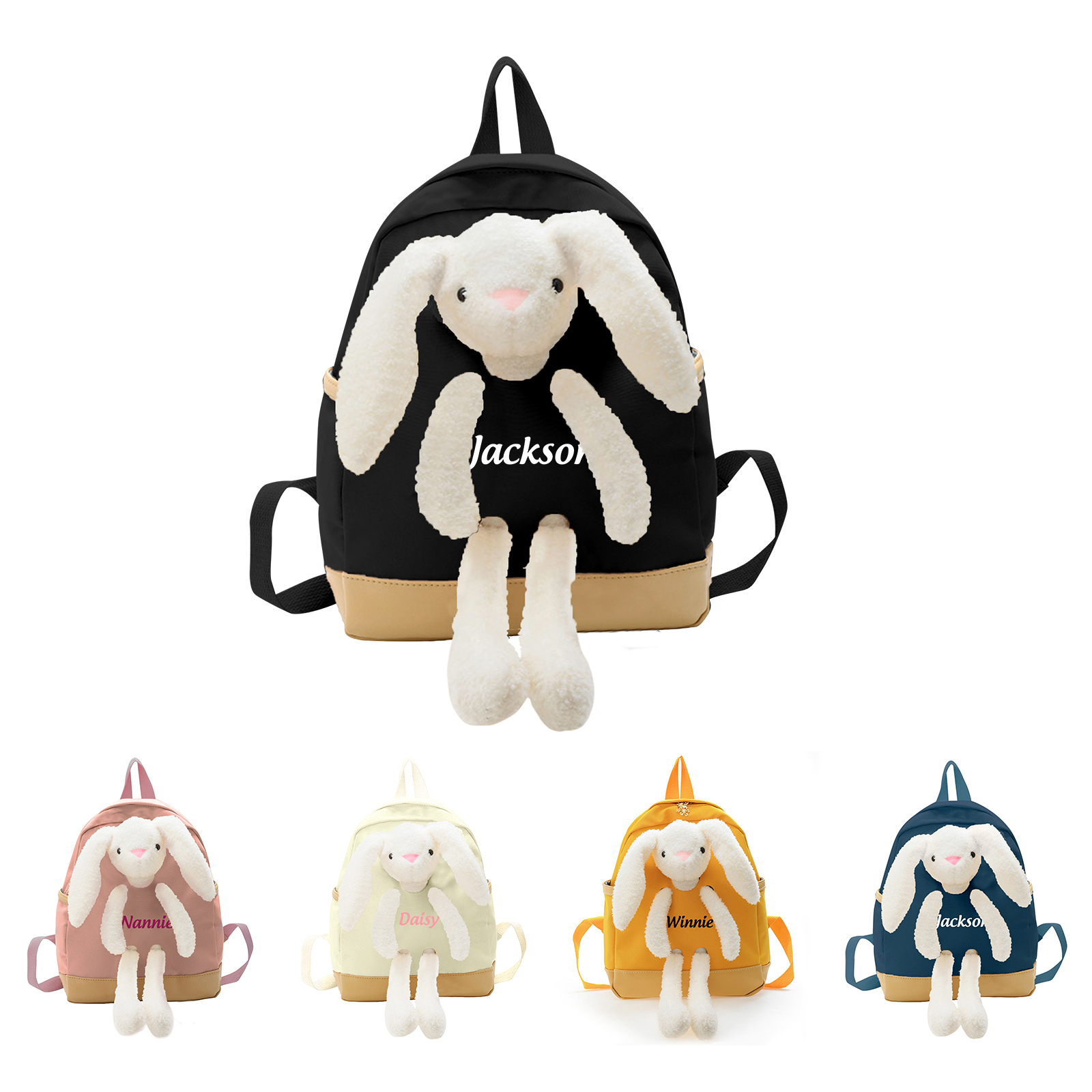 Personalized Children’s Backpack with Plush Bunny – Custom Name Kids’ Rucksack School Bag – Back to School Gift | Lorajewel