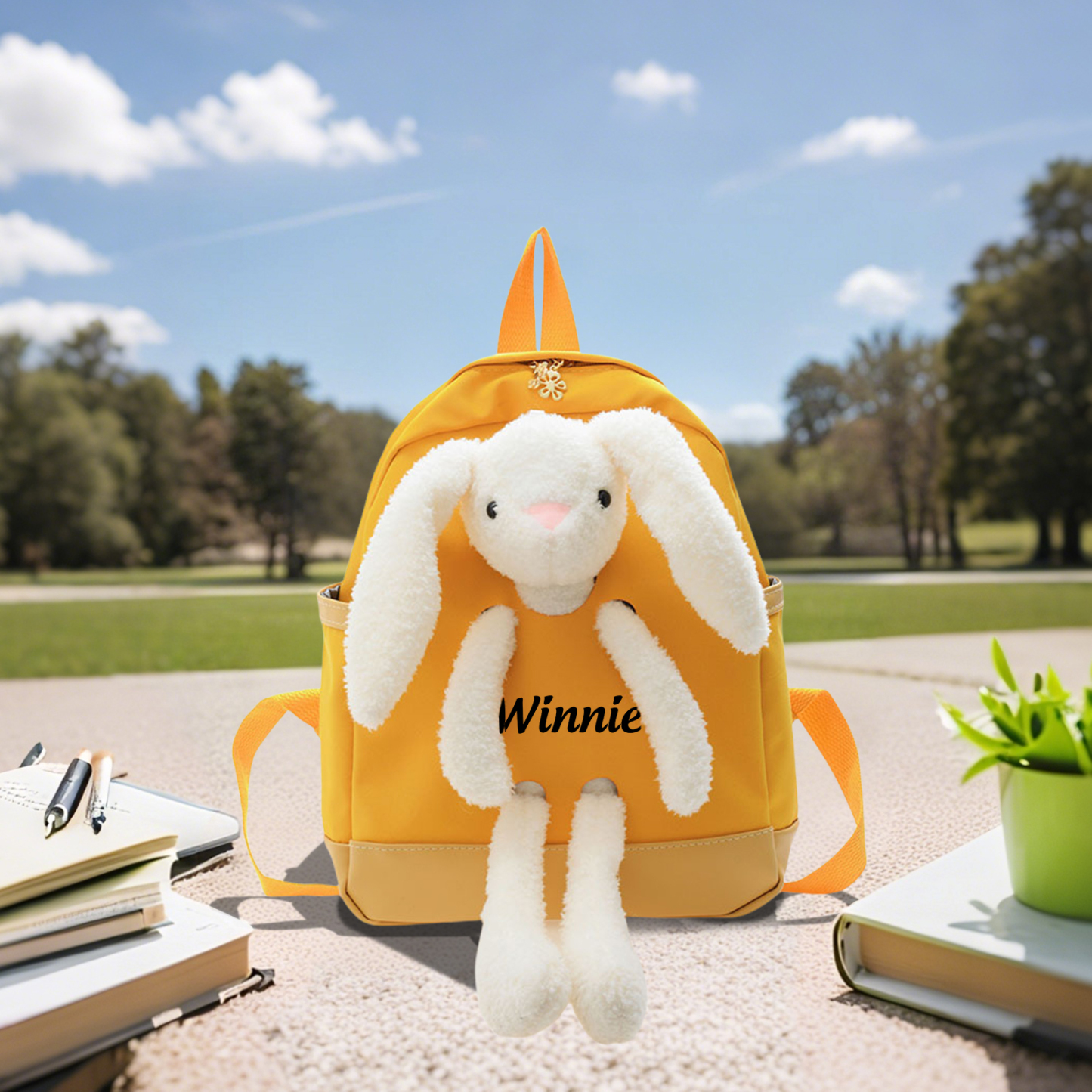 Personalized Children’s Backpack with Plush Bunny – Custom Name Kids’ Rucksack School Bag – Back to School Gift | Lorajewel