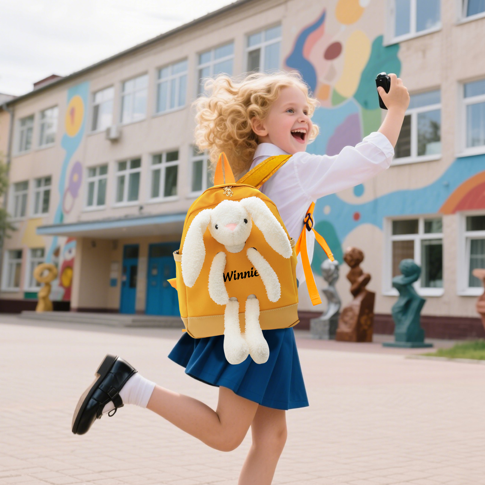 Personalized Children’s Backpack with Plush Bunny – Custom Name Kids’ Rucksack School Bag – Back to School Gift | Lorajewel