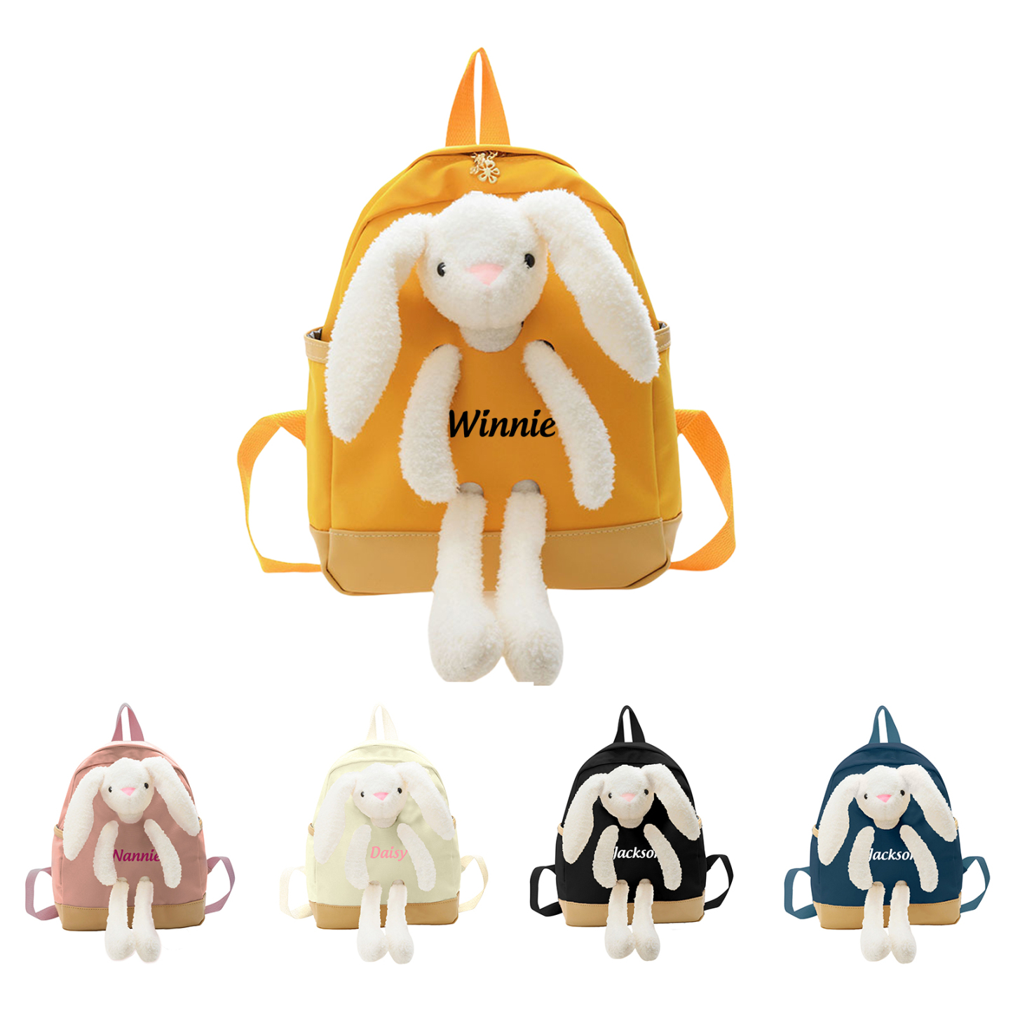 Personalized Children’s Backpack with Plush Bunny – Custom Name Kids’ Rucksack School Bag – Back to School Gift | Lorajewel