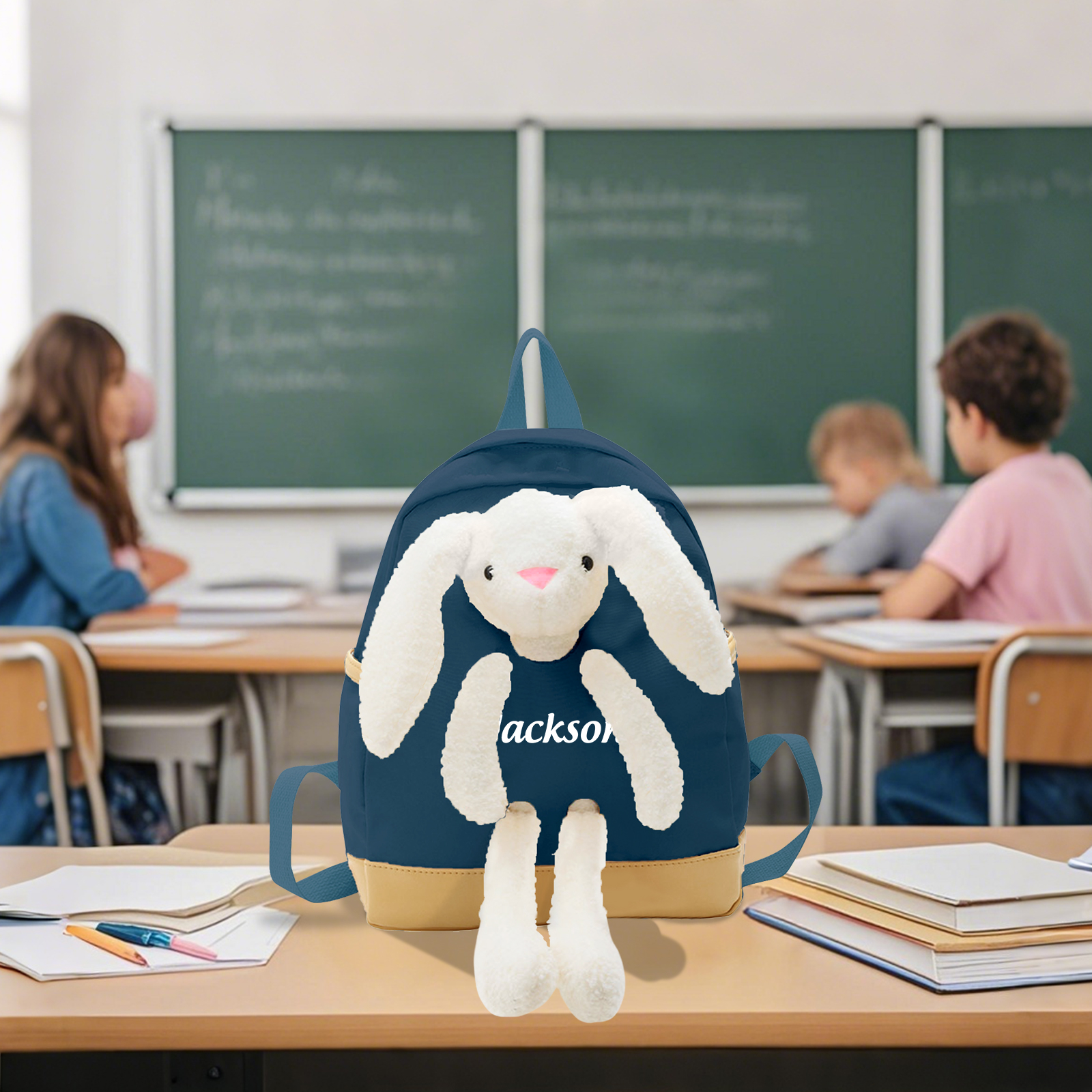 Personalized Children’s Backpack with Plush Bunny – Custom Name Kids’ Rucksack School Bag – Back to School Gift | Lorajewel