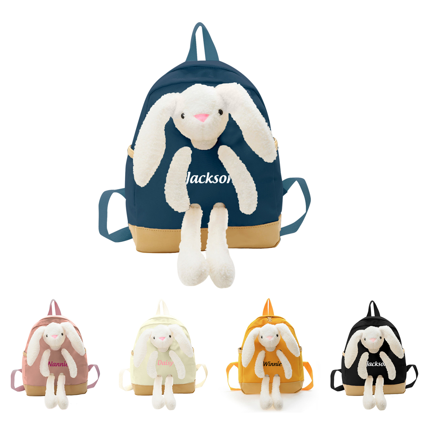 Personalized Children’s Backpack with Plush Bunny – Custom Name Kids’ Rucksack School Bag – Back to School Gift | Lorajewel