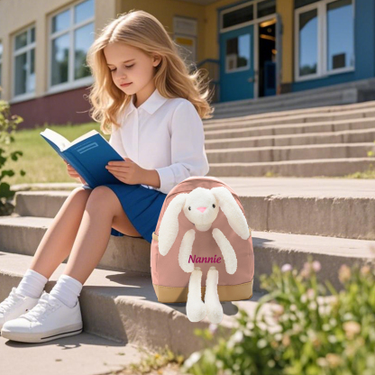Personalized Children’s Backpack with Plush Bunny – Custom Name Kids’ Rucksack School Bag – Back to School Gift | Lorajewel