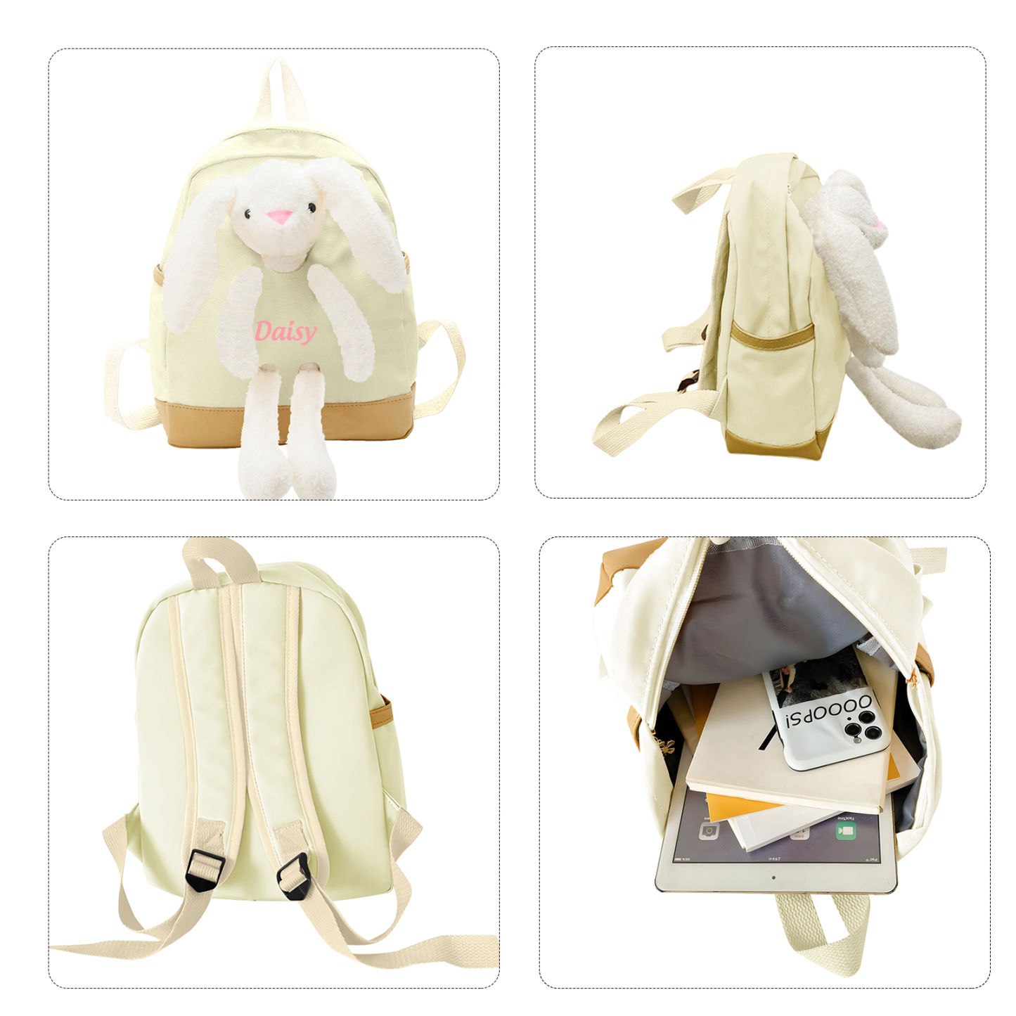 Personalized Children’s Backpack with Plush Bunny – Custom Name Kids’ Rucksack School Bag – Back to School Gift | Lorajewel