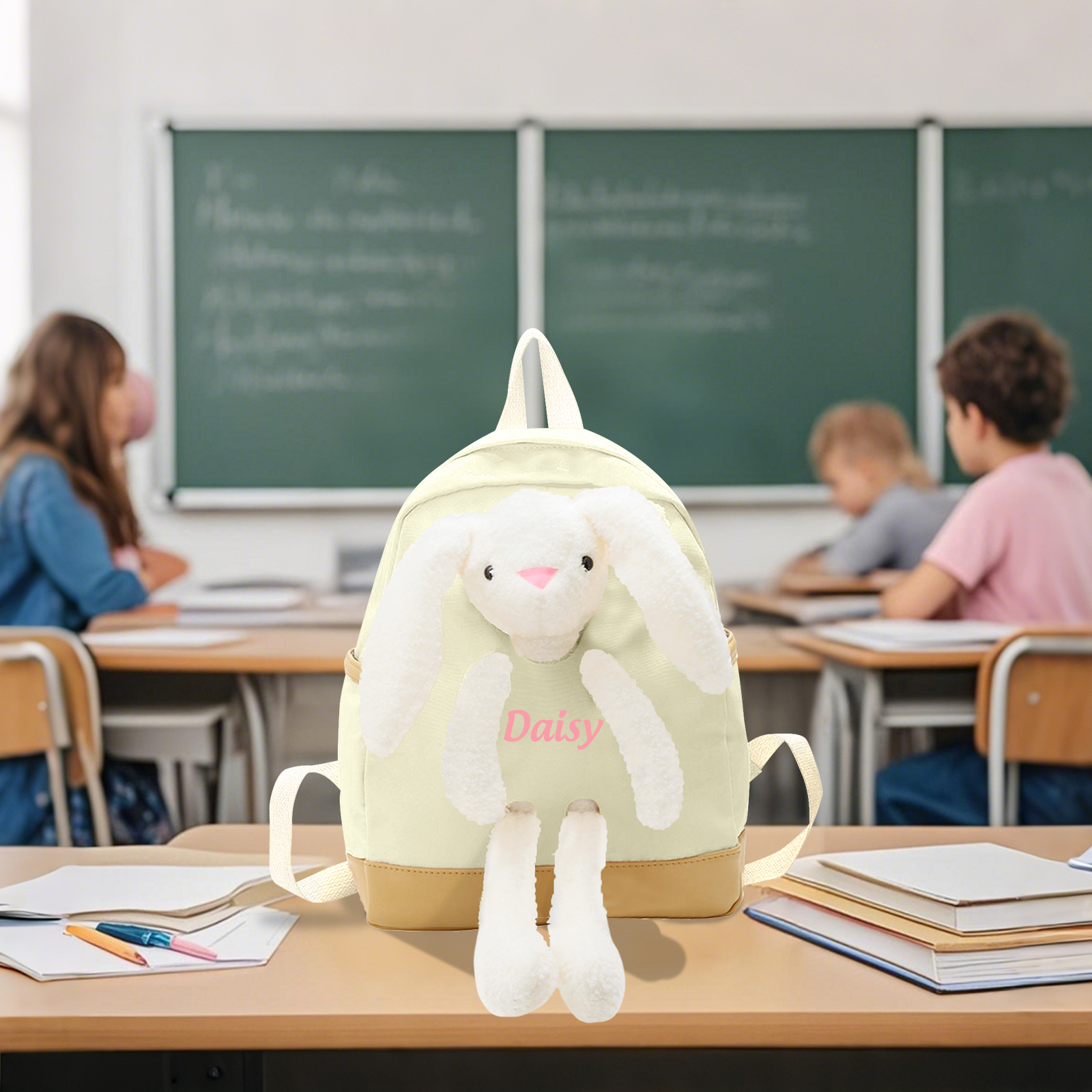 Personalized Children’s Backpack with Plush Bunny – Custom Name Kids’ Rucksack School Bag – Back to School Gift | Lorajewel