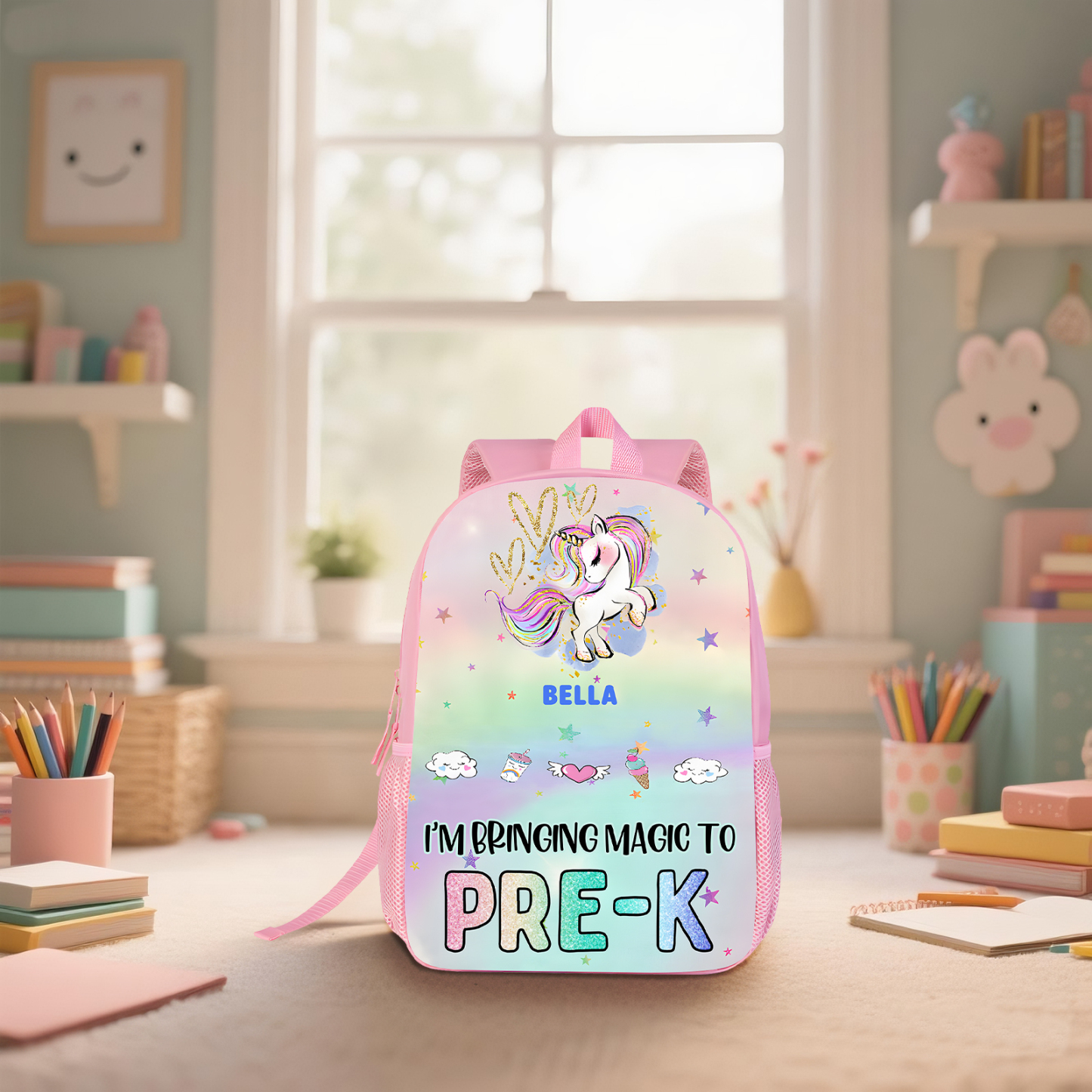 Personalized Unicorn Children’s Backpack – Custom Name & Message, Magical Rainbow School Bag for Girls – Back to School Gift | Lorajewel