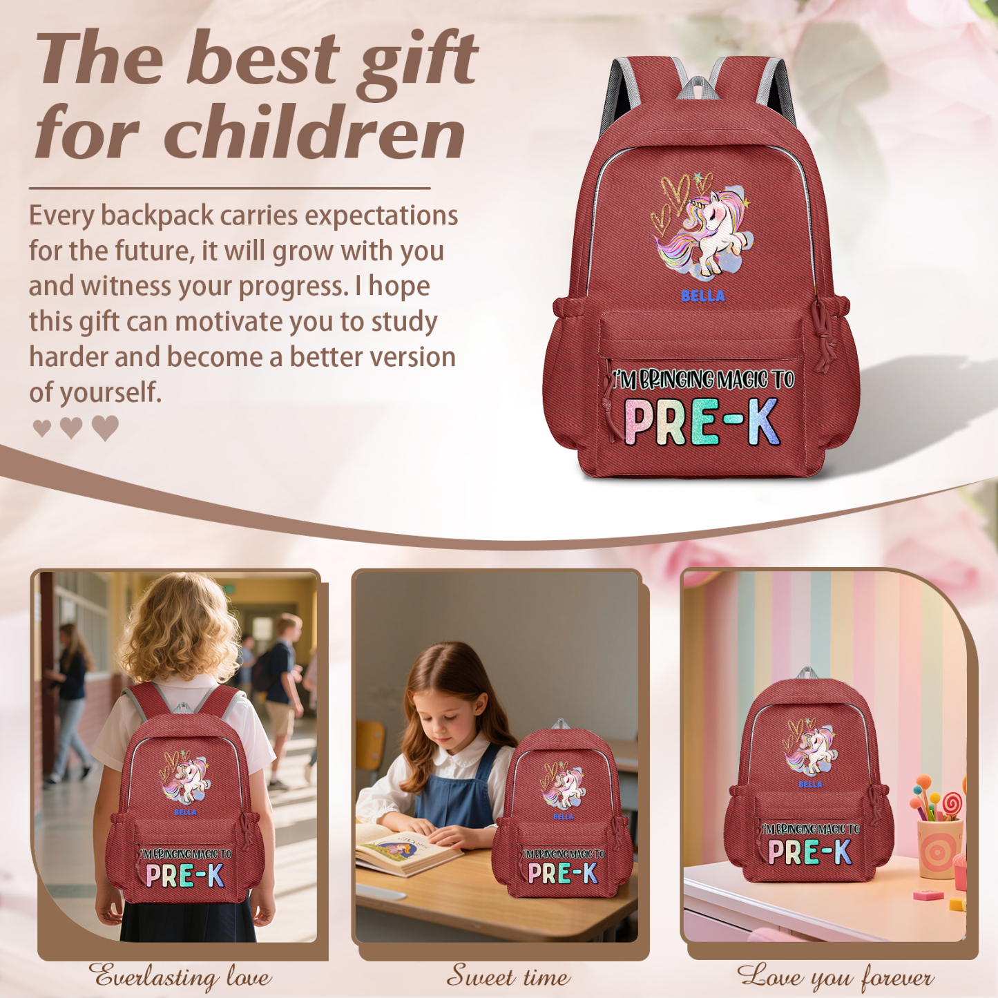 Personalized Unicorn Children's Backpack – Custom Name & Message, Magical School Rucksack for Girls (Multiple Colours) – Back to School Gift | Lorajewel