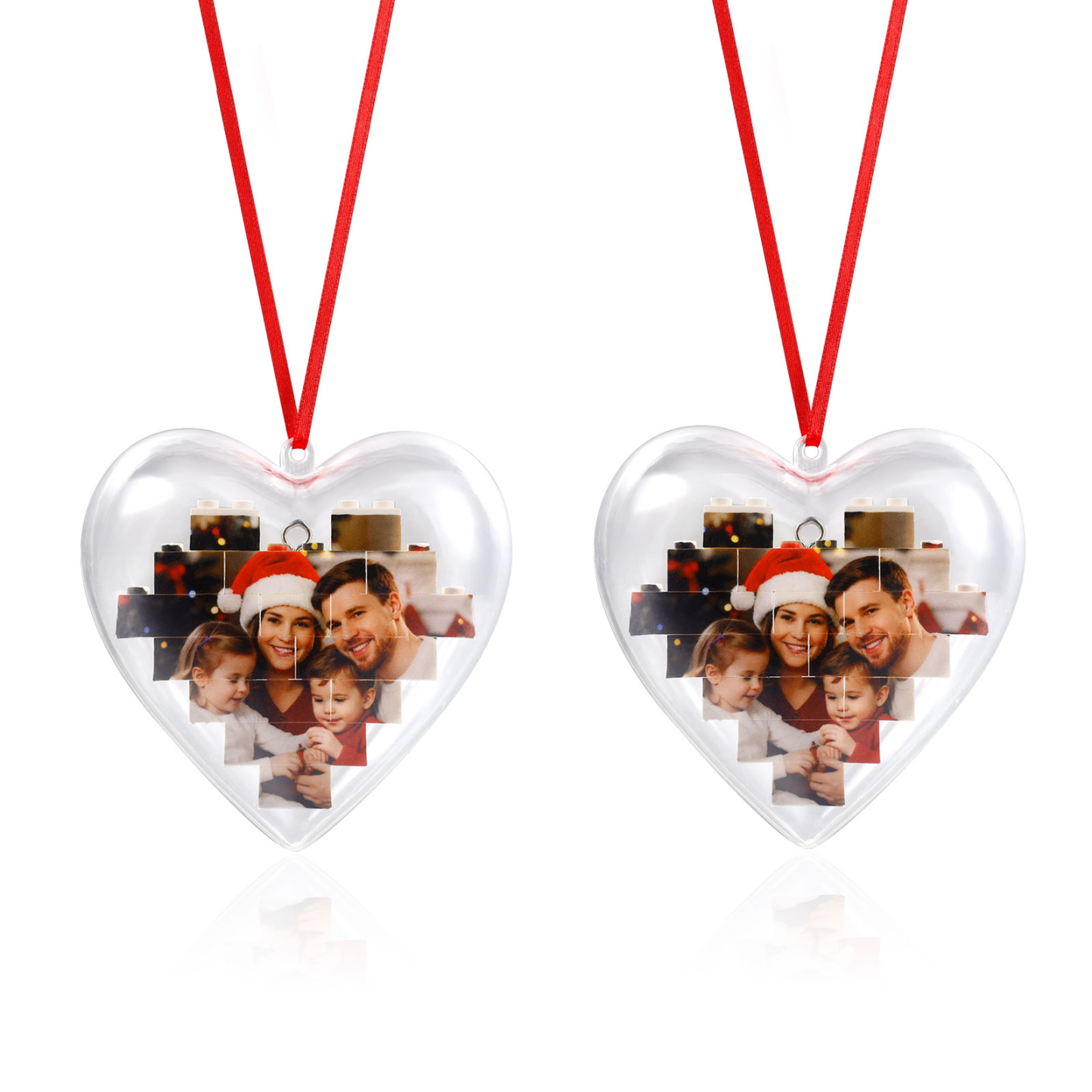 Personalized Photo Heart Christmas Blocks Bauble Ornament