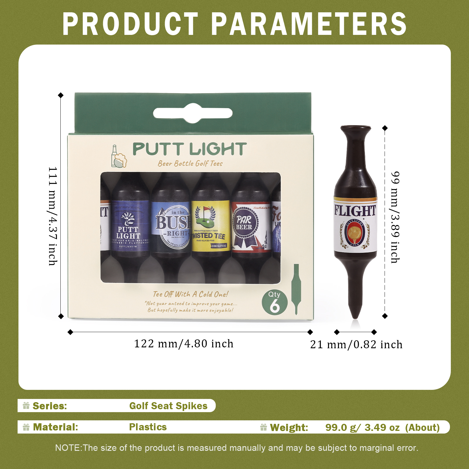 Virtually Unbreakable Golf Tees Recyclable Plastic Golf Tee 6 Pack Gift for Him