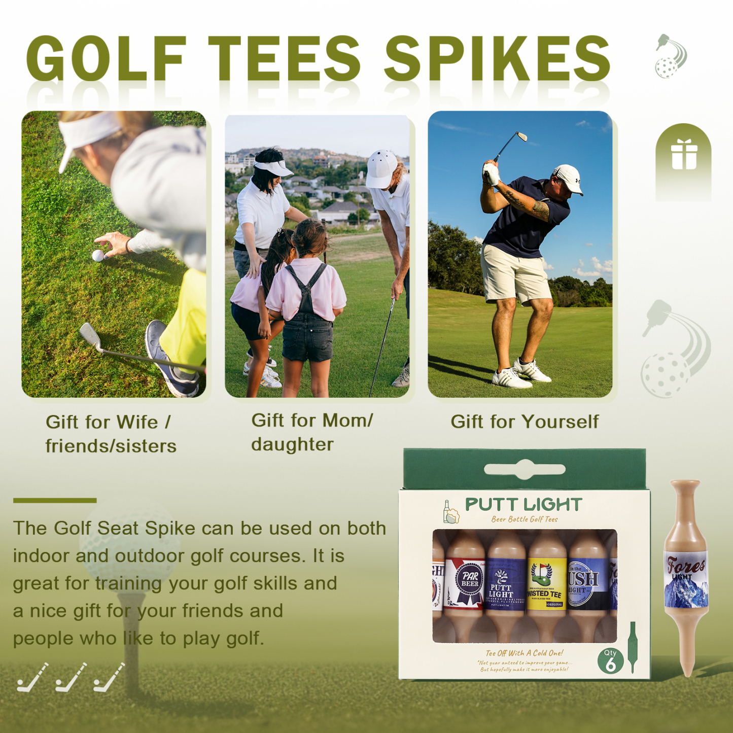 Virtually Unbreakable Golf Tees Recyclable Plastic Golf Tee 6 Pack Gift for Him