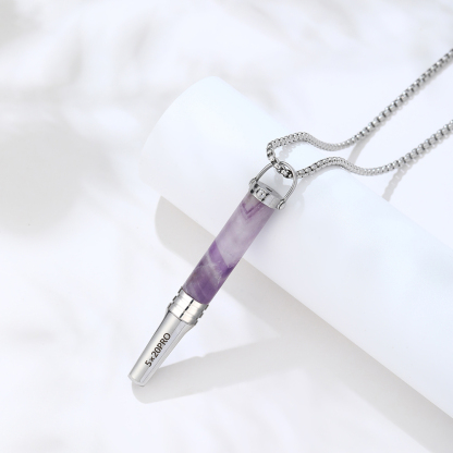 Gemstone Cylinder Breathing Necklace, Steel Tip