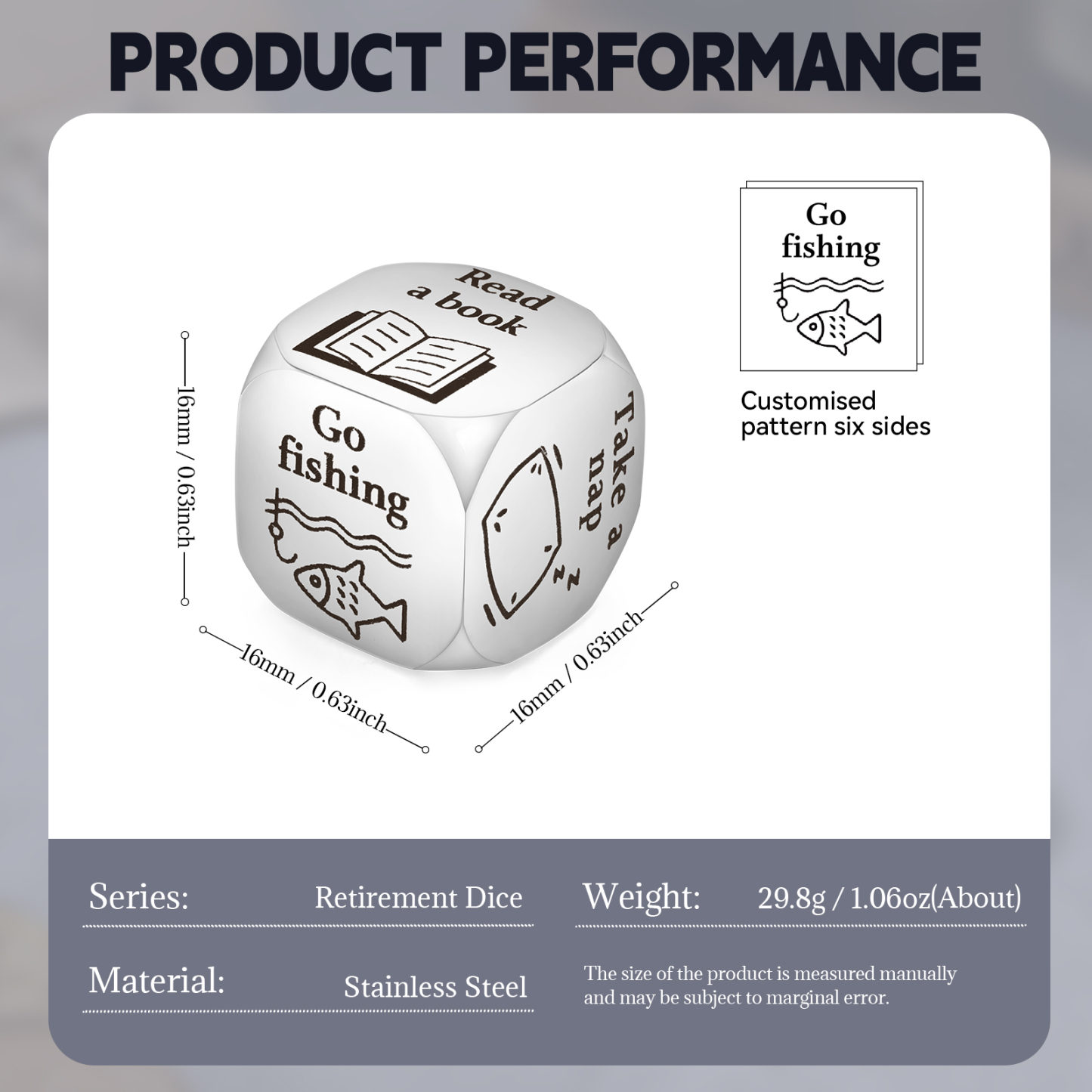 Personalized Retirement Dice Custom 6 Patterns Funny Gifts for Family Friends