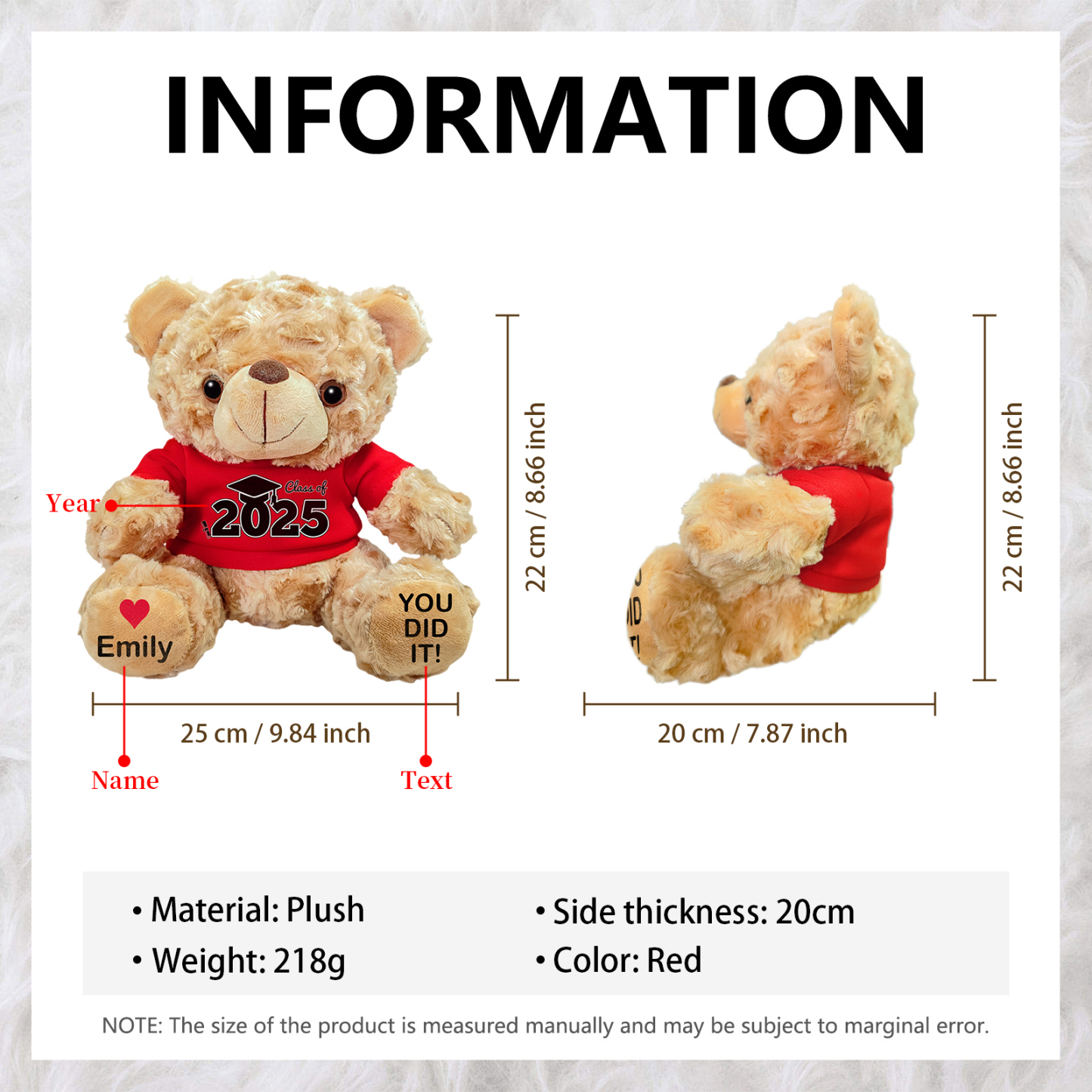 Personalized Graduation Teddy Bear - Custom Gift with Name & Year | Lorajewel