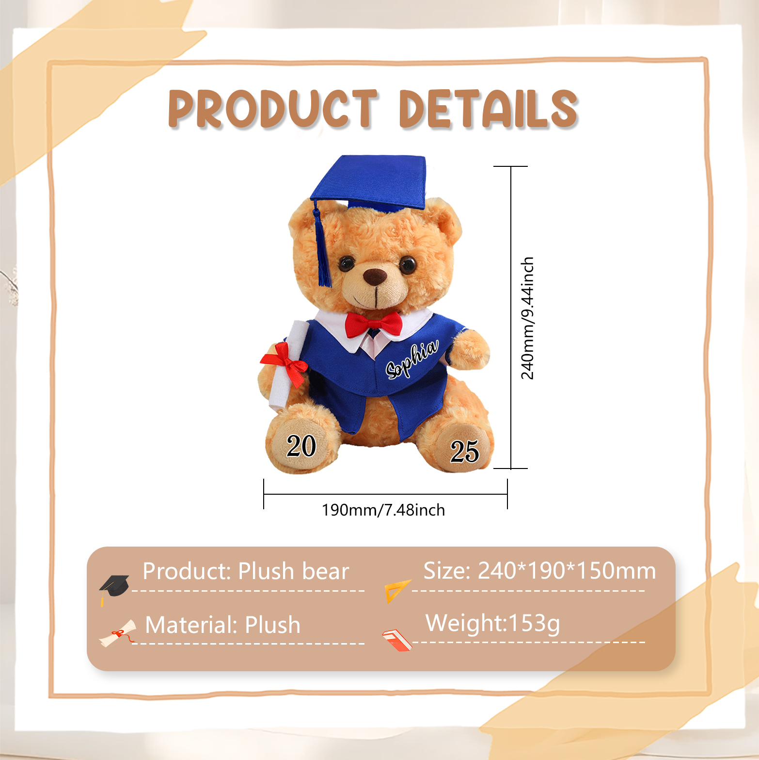 Personalized Graduation Teddy Bear - Cute Meaningful Plush Keepsake with Name & Year | Lorajewel