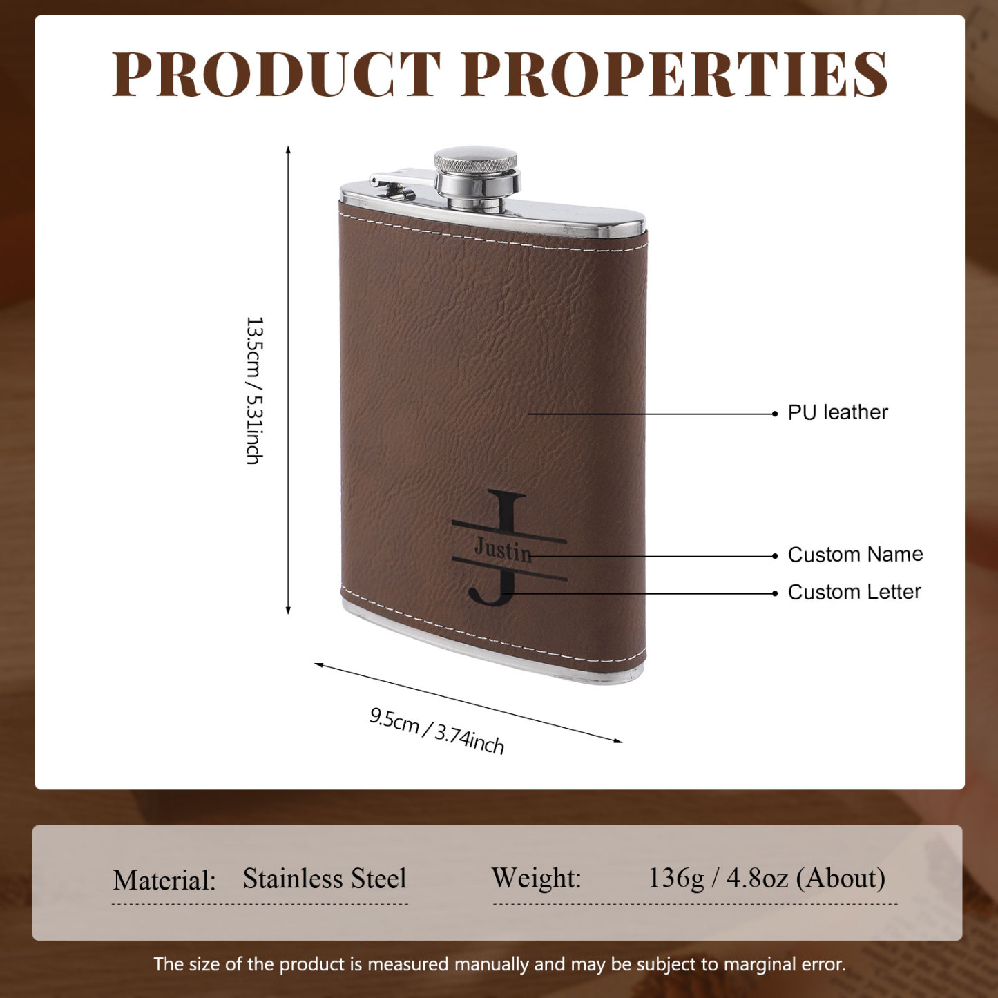 Personalized Portable Hip Flask Custom Name & Initial Gift for Him