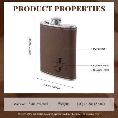 Personalized Portable Hip Flask Custom Name & Initial Gift for Him