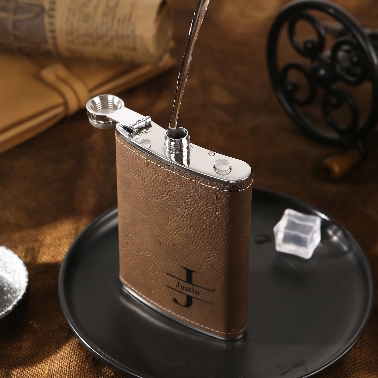 Personalized Portable Hip Flask Custom Name & Initial Gift for Him