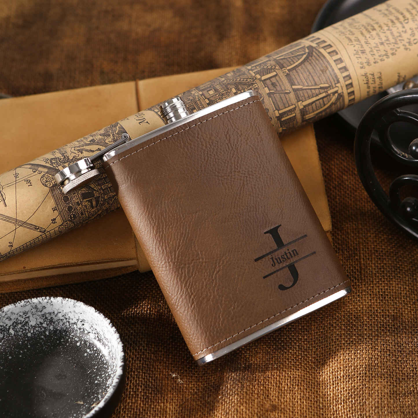Personalized Portable Hip Flask Custom Name & Initial Gift for Him