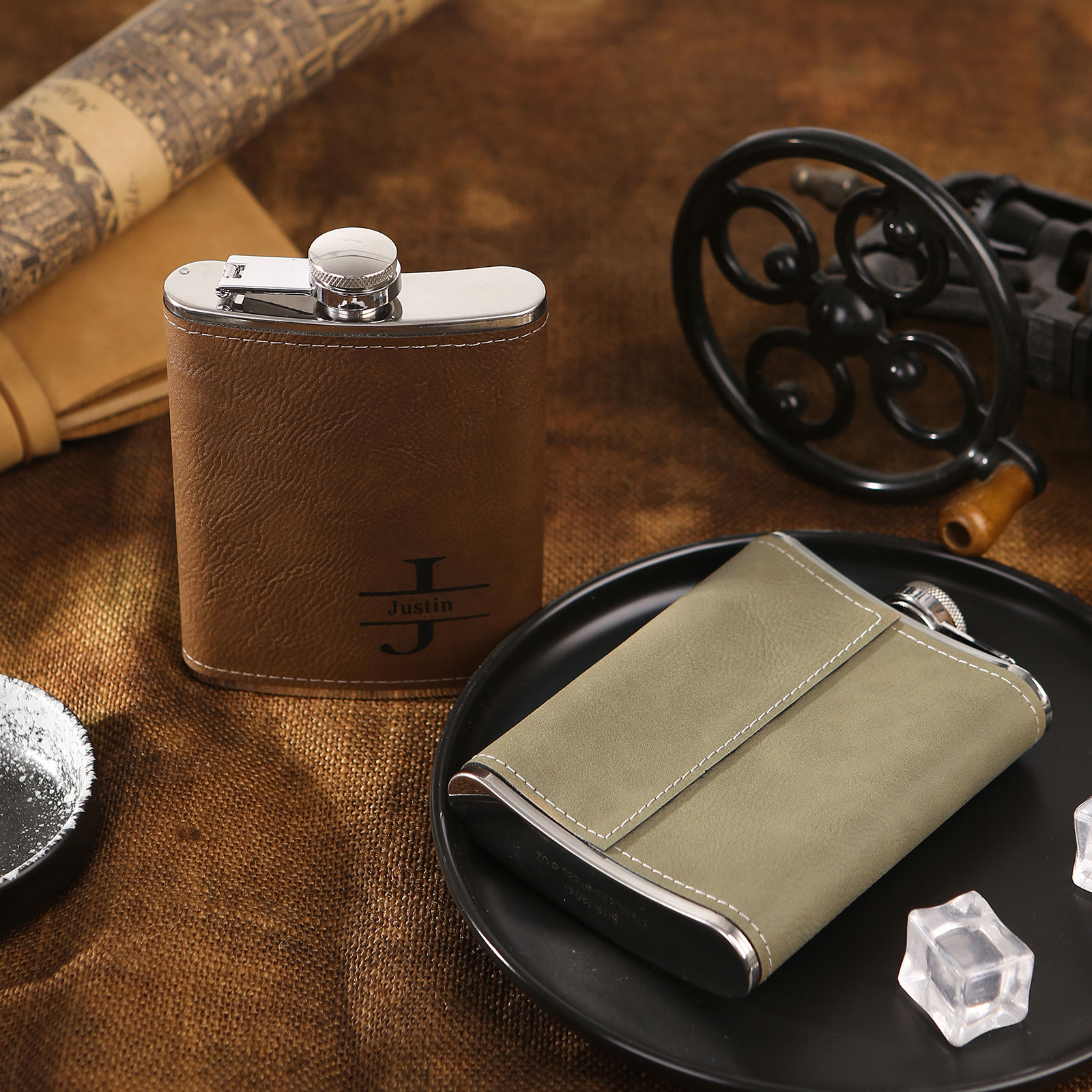 Personalized Portable Hip Flask Custom Name & Initial Gift for Him