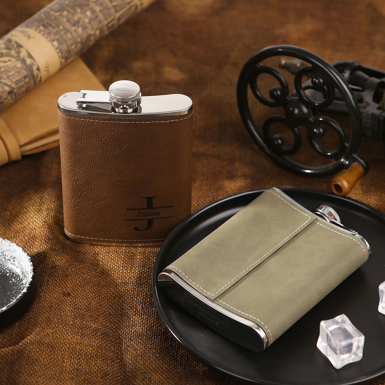 Personalized Portable Hip Flask Custom Name & Initial Gift for Him