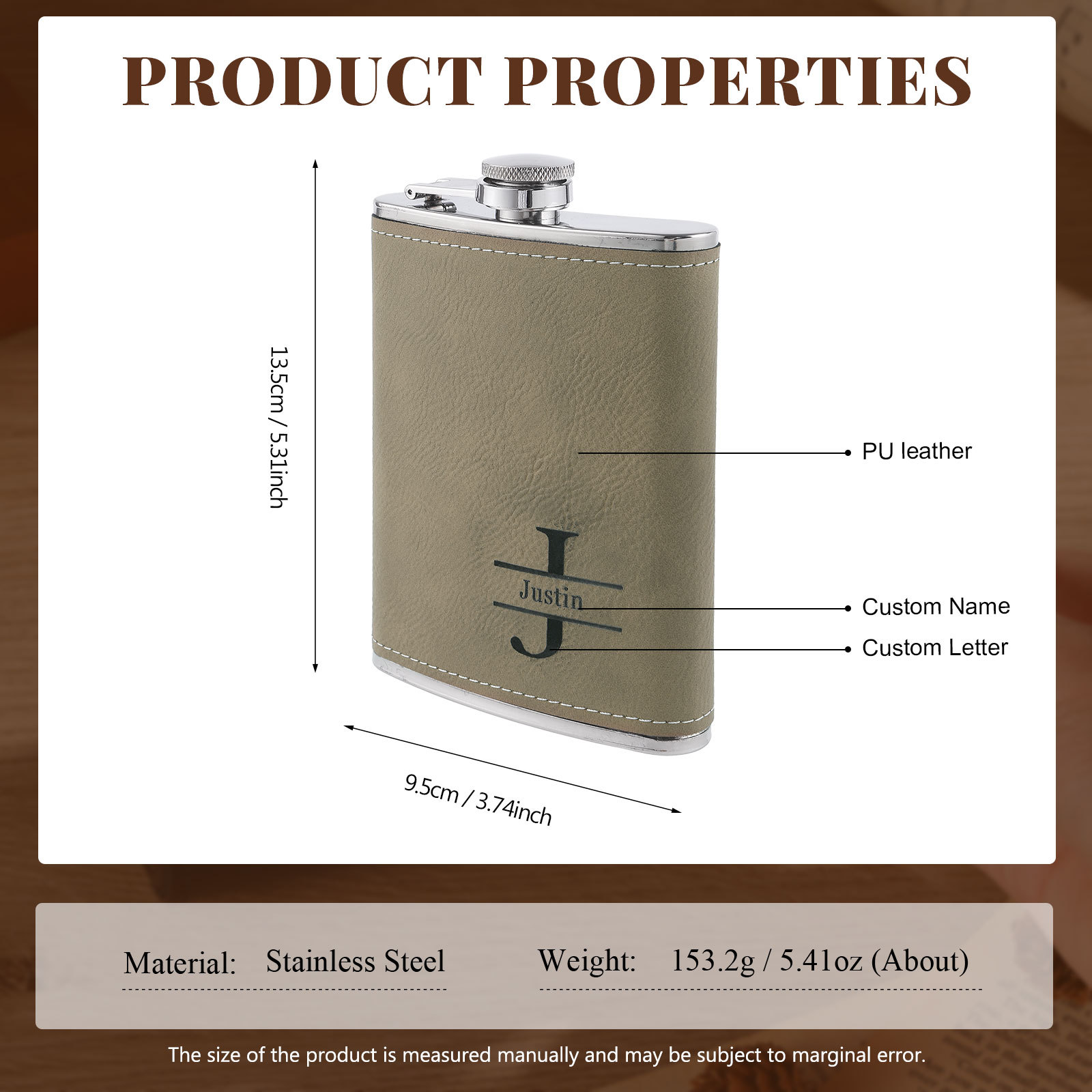 Personalized Portable Hip Flask Custom Name & Initial Gift for Him