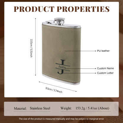 Personalized Portable Hip Flask Custom Name & Initial Gift for Him