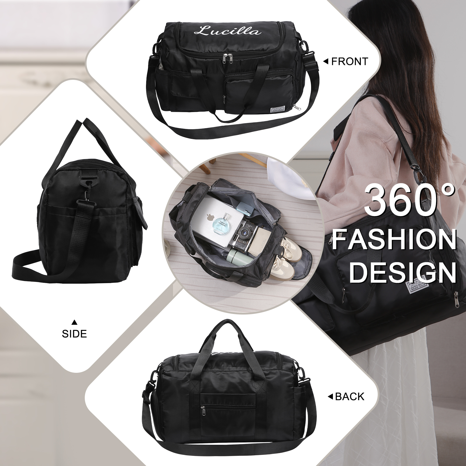 Personalized Waterproof Travel Bag with Custom Name Perfect Gift for Her