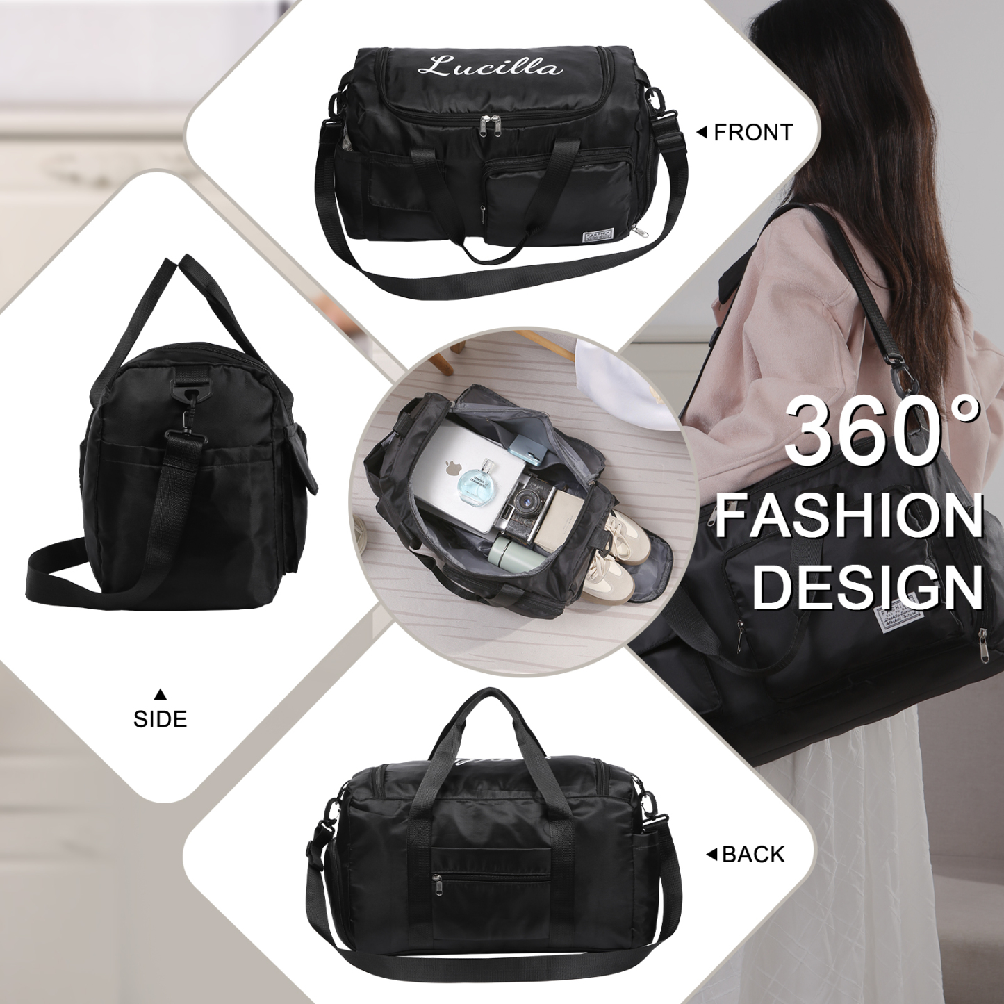 Personalized Waterproof Travel Bag with Custom Name Perfect Gift for Her