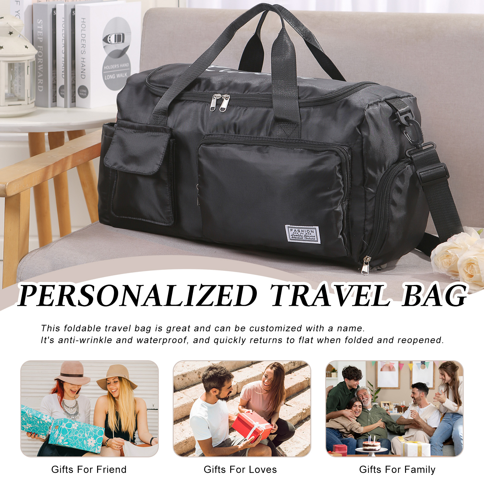 Personalized Waterproof Travel Bag with Custom Name Perfect Gift for Her