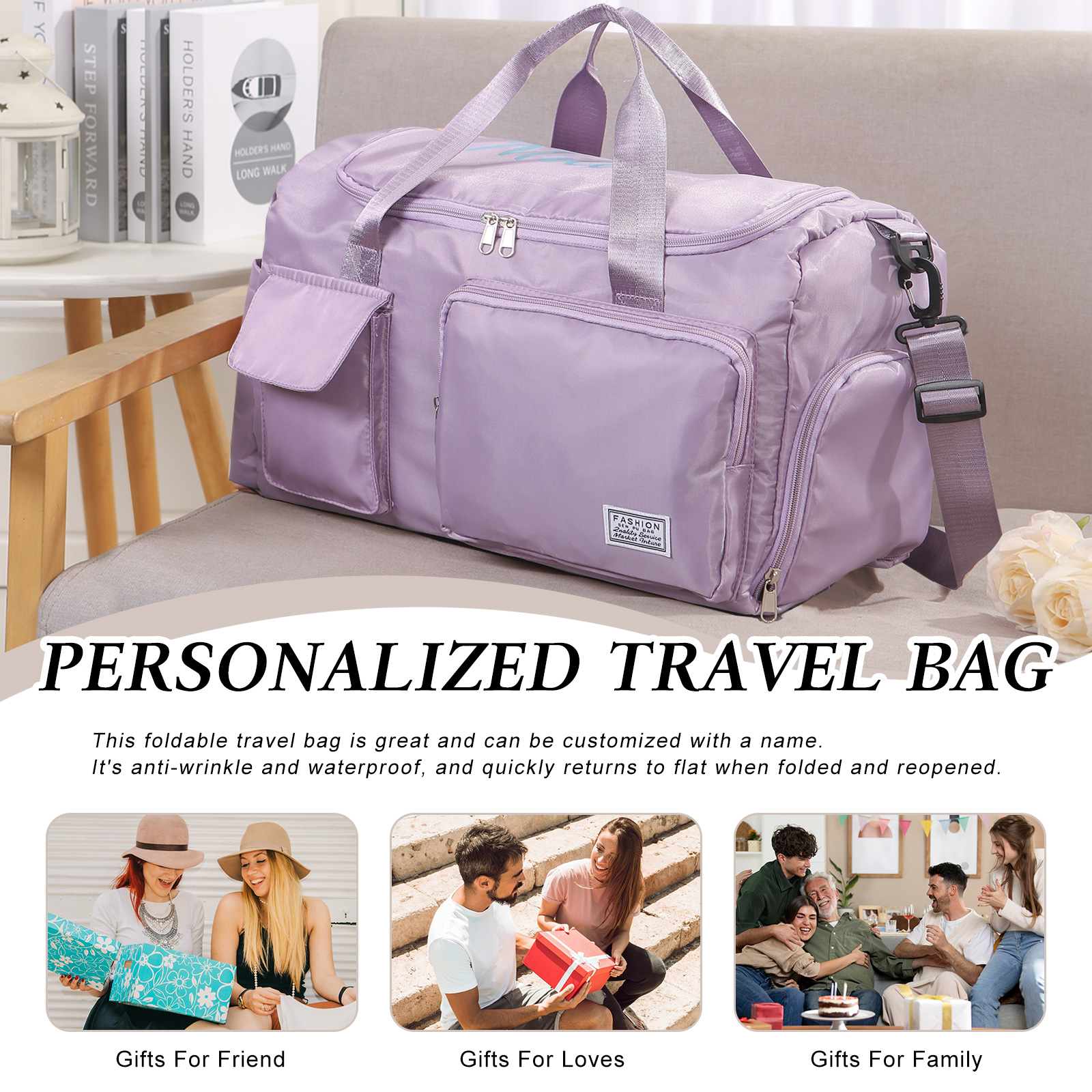 Personalized Waterproof Travel Bag with Custom Name Perfect Gift for Her