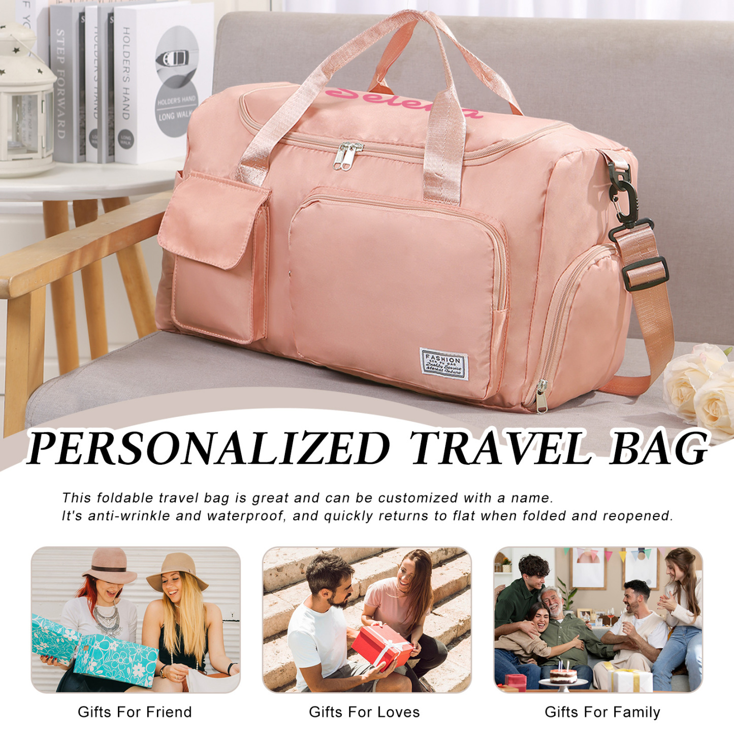 Personalized Waterproof Travel Bag with Custom Name Perfect Gift for Her