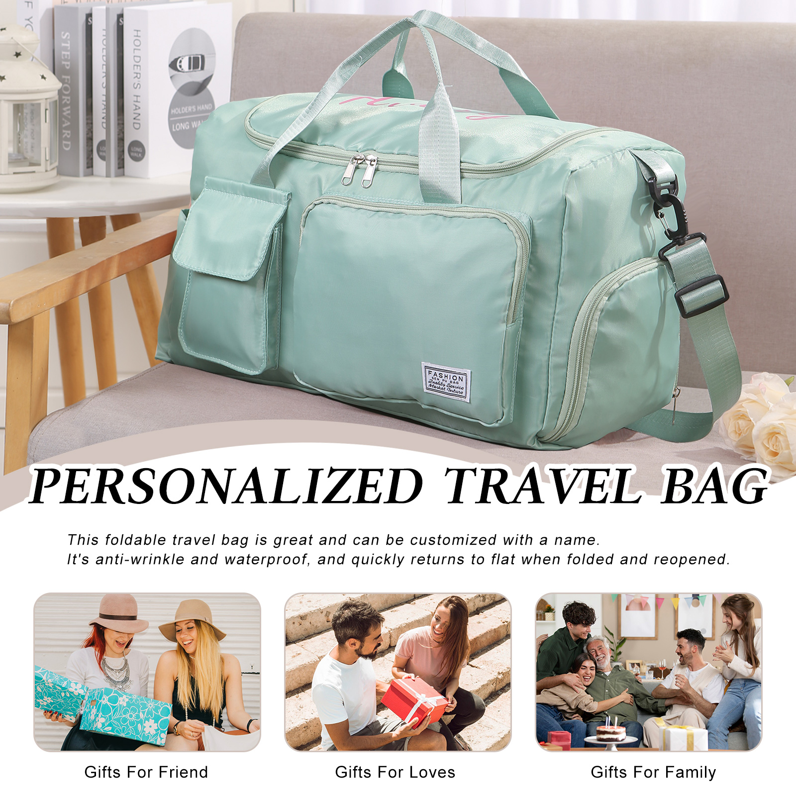 Personalized Waterproof Travel Bag with Custom Name Perfect Gift for Her