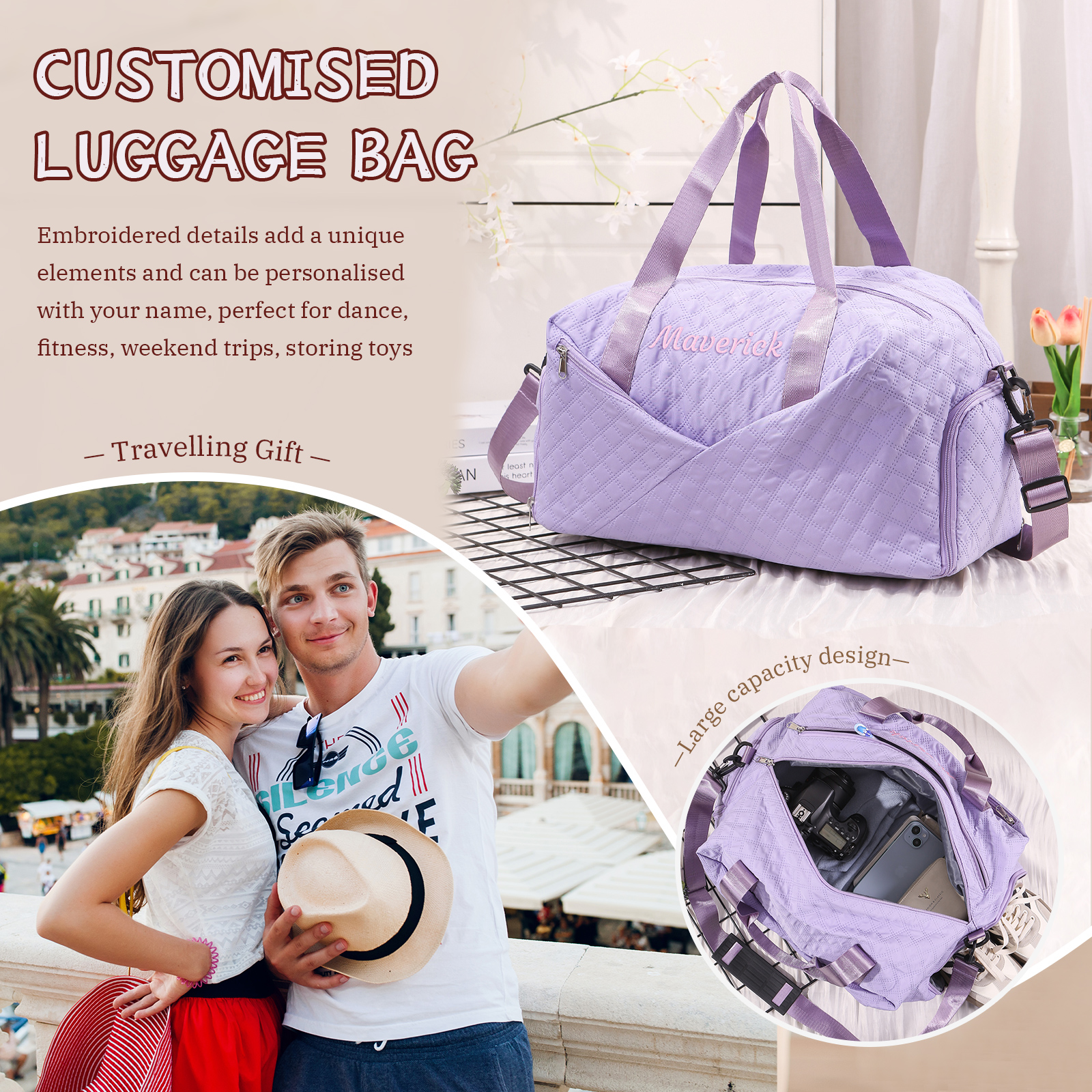 Personalized Name Travel Bag Waterproof and Stylish Gift for Her