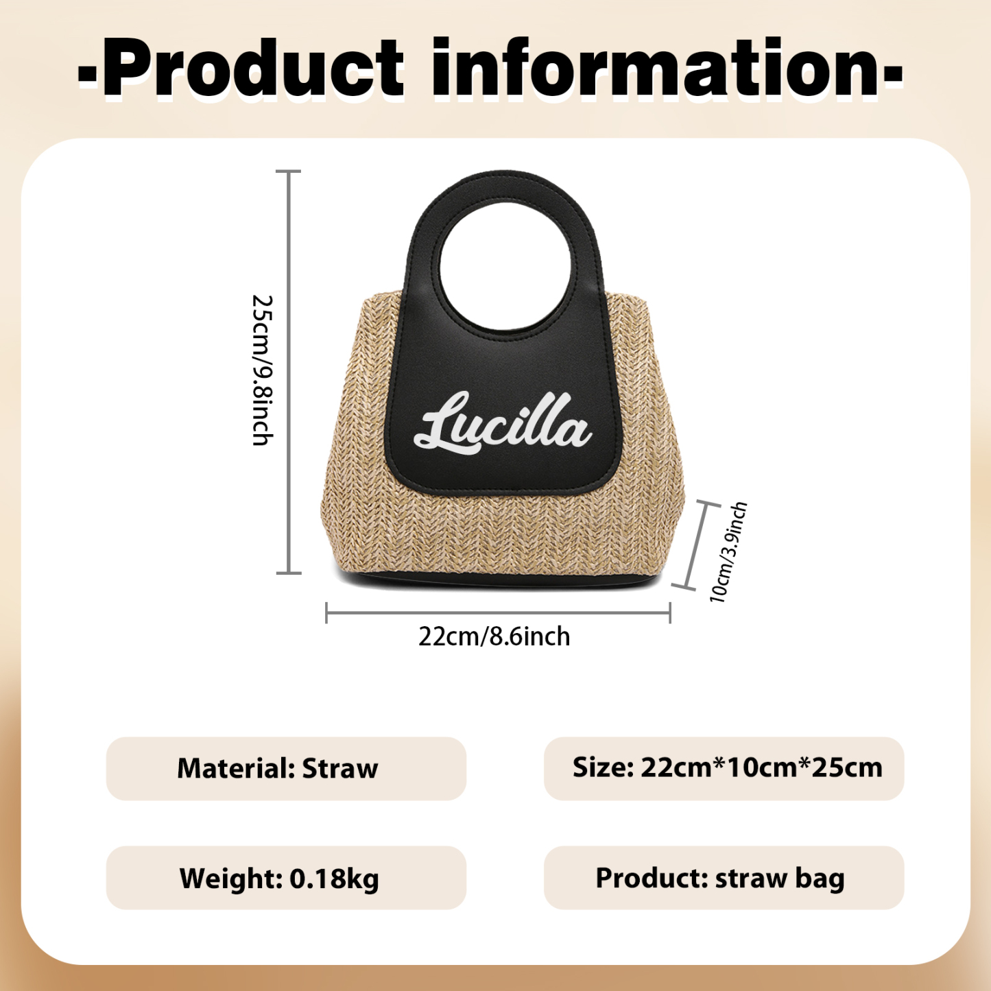 Personalized Straw Handbag – Custom Name Beach Bag for Women | Lorajewel