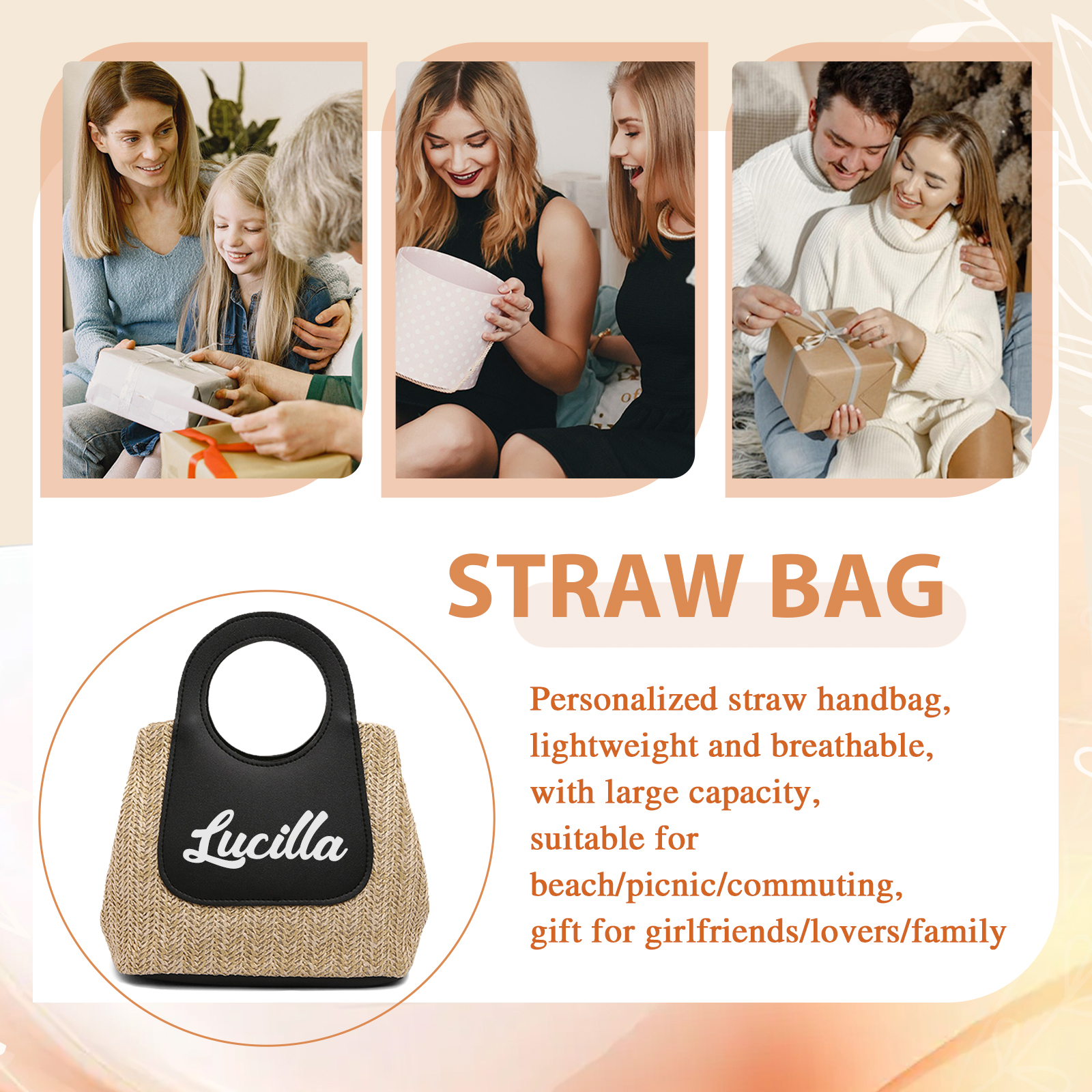 Personalized Straw Handbag – Custom Name Beach Bag for Women | Lorajewel